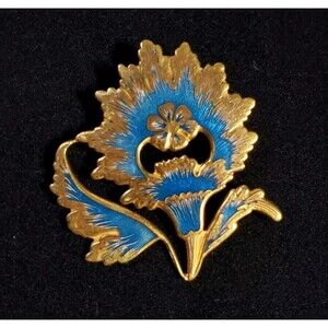 Vintage 1985 MMA Blue Enamel INDIAN MUGHAL Design FLOWER Pin Brooch Pendant